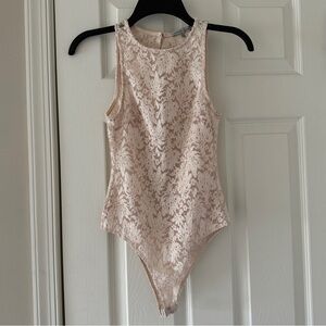 Charlotte Russe Neutral Tone Lace Detail Bodysuit